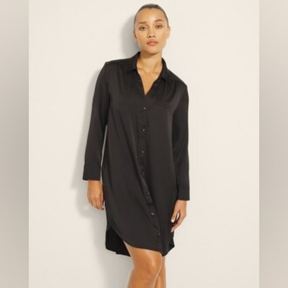 SOMA Satin Black Button Front Sleepshirt - Picture 1 of 14